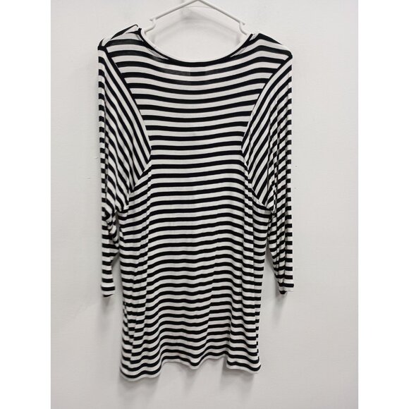 CAbi Womens Bistro Top Medium Black White Striped Jersey Casual 3/4 Sleeve #5588 - Picture 7 of 8